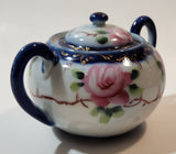 Antique c. 1891-1921 Nippon Pink Rose Flowers White and Blue Hand Painted Porcelain Sugar Bowl