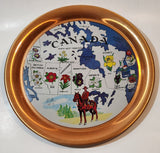 Vintage Canada Provincial Flowers with Mountie 11" Copper Look Metal Collector Plate Made in Japan