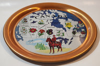 Vintage Canada Provincial Flowers with Mountie 11" Copper Look Metal Collector Plate Made in Japan