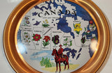 Vintage Canada Provincial Flowers with Mountie 11" Copper Look Metal Collector Plate Made in Japan