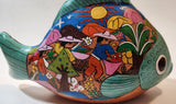 Vintage Talavera Style Tropical Fish with Hand Painted Scenes 10" Long Terracotta Sculpture