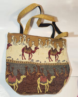 Turkish Arabian Camel Themed Cotton Zipper Tote Carry Bag