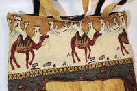 Turkish Arabian Camel Themed Cotton Zipper Tote Carry Bag