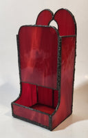 Vintage Red Leaded Stained Glass Match Holder Dispenser