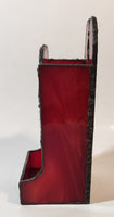 Vintage Red Leaded Stained Glass Match Holder Dispenser