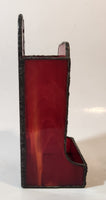 Vintage Red Leaded Stained Glass Match Holder Dispenser