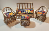 Rare Vintage 1970s Durham Industries Charley Rattan Toy Doll Furniture Set with Cushions