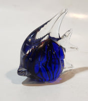 Vintage Murano Style Clear and Blue Coral Tropical Fish Angelfish 3" Tall Art Glass Ornament Tail Chip and Side Surface Chip