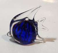 Vintage Murano Style Clear and Blue Coral Tropical Fish Angelfish 3" Tall Art Glass Ornament Tail Chip and Side Surface Chip