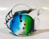 Murano Style Clear Blue and Green Tropical Fish 3 1/4" Tall Art Glass Ornament