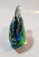 Murano Style Clear Blue and Green Tropical Fish 3 1/4" Tall Art Glass Ornament