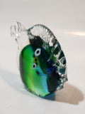 Murano Style Clear Blue and Green Tropical Fish 3 1/4" Tall Art Glass Ornament