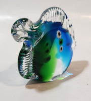 Murano Style Clear Blue and Green Tropical Fish 3 1/4" Tall Art Glass Ornament