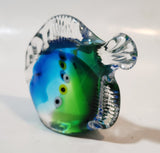 Murano Style Clear Blue and Green Tropical Fish 3 1/4" Tall Art Glass Ornament