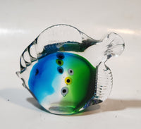 Murano Style Clear Blue and Green Tropical Fish 3 1/4" Tall Art Glass Ornament