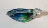 Murano Style Clear Blue and Green Tropical Fish 3 1/4" Tall Art Glass Ornament