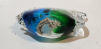 Murano Style Clear Blue and Green Tropical Fish 3 1/4" Tall Art Glass Ornament