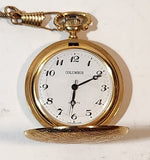 Vintage Columbus Engraved Gold Tone Case Pocket Watch Made in Hong Kong