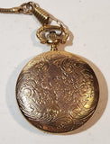 Vintage Columbus Engraved Gold Tone Case Pocket Watch Made in Hong Kong