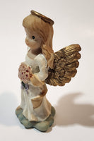 Angel in White Holding Pink Flower Bouquet 3 5/8" Resin Figurine