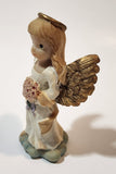 Angel in White Holding Pink Flower Bouquet 3 5/8" Resin Figurine