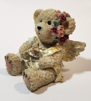 Angel Bear with Star Ribbon and Flowers 2 3/4" Tall Resin Figurine