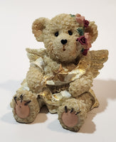 Angel Bear with Star Ribbon and Flowers 2 3/4" Tall Resin Figurine