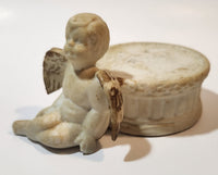 Angel Sitting By Round Podium 3" Tall Ceramic Figurine Candle Holder