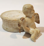 Angel Sitting By Round Podium 3" Tall Ceramic Figurine Candle Holder