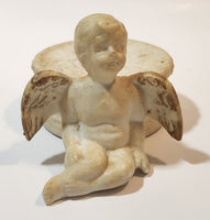 Angel Sitting By Round Podium 3" Tall Ceramic Figurine Candle Holder