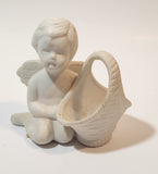 Angel Kneeling Next To a Basket 3 3/4" Tall Ceramic Figurine