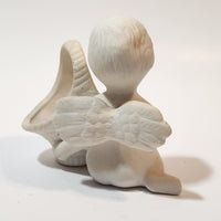 Angel Kneeling Next To a Basket 3 3/4" Tall Ceramic Figurine