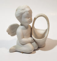 Angel Kneeling Next To a Basket 3 3/4" Tall Ceramic Figurine