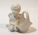 Angel Kneeling Next To a Basket 3 3/4" Tall Ceramic Figurine