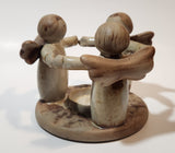 Three Angels Standing In A Circle Holding Arms 4" Tall Clay Pottery Candle Holder