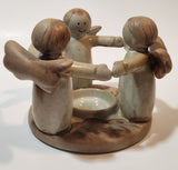 Three Angels Standing In A Circle Holding Arms 4" Tall Clay Pottery Candle Holder