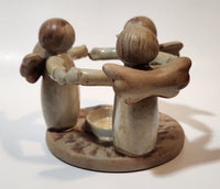 Three Angels Standing In A Circle Holding Arms 4" Tall Clay Pottery Candle Holder