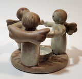 Three Angels Standing In A Circle Holding Arms 4" Tall Clay Pottery Candle Holder