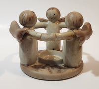 Three Angels Standing In A Circle Holding Arms 4" Tall Clay Pottery Candle Holder