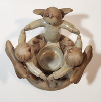 Three Angels Standing In A Circle Holding Arms 4" Tall Clay Pottery Candle Holder