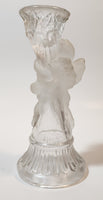 Cherub Themed Frosted and Clear Glass 6 1/2" Tall Candle Holder