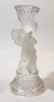 Cherub Themed Frosted and Clear Glass 6 1/2" Tall Candle Holder