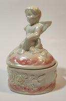 Angel Sitting White Pink 5" Porcelain Trinket Box