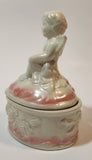 Angel Sitting White Pink 5" Porcelain Trinket Box