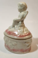 Angel Sitting White Pink 5" Porcelain Trinket Box