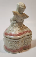 Angel Sitting White Pink 5" Porcelain Trinket Box