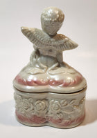 Angel Sitting White Pink 5" Porcelain Trinket Box