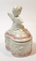 Angel Sitting White Pink 5" Porcelain Trinket Box