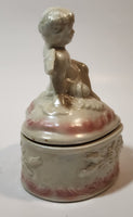 Angel Sitting White Pink 5" Porcelain Trinket Box