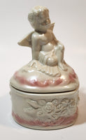 Angel Sitting White Pink 5" Porcelain Trinket Box